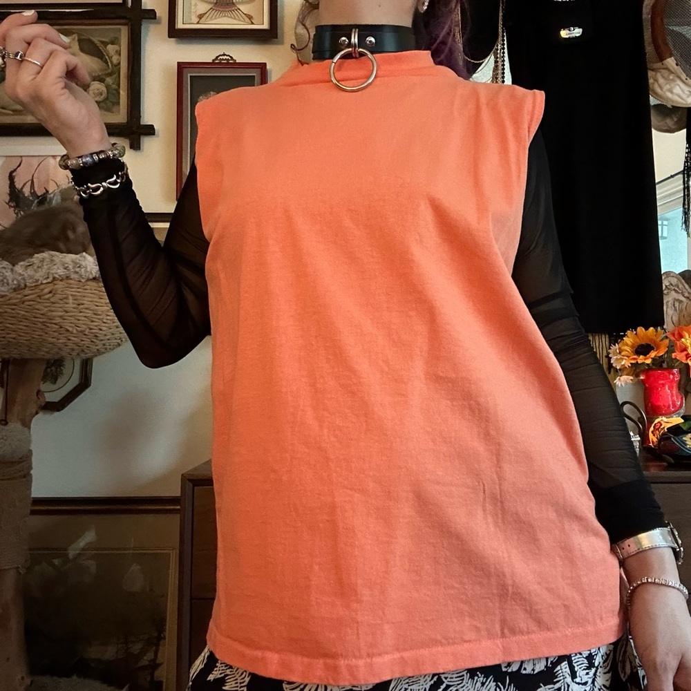 vintage 90s sunbelt mock neck 💯 cotton tank in sherbet orange / one size